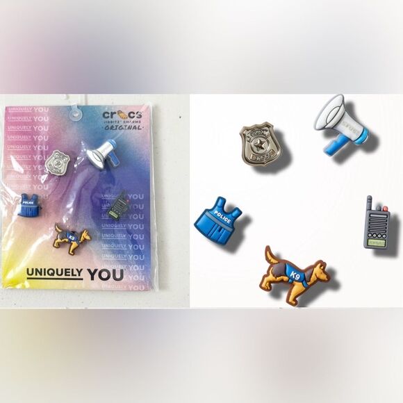 NWT Crocs Jibbetz Charms Police Theme K9 Cop Tiny Police 5 Pack - Picture 1 of 5